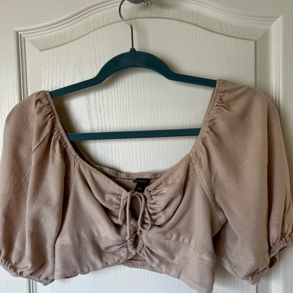 Wild Fable Taupe Puff Sleeve Cropped Blouse Small